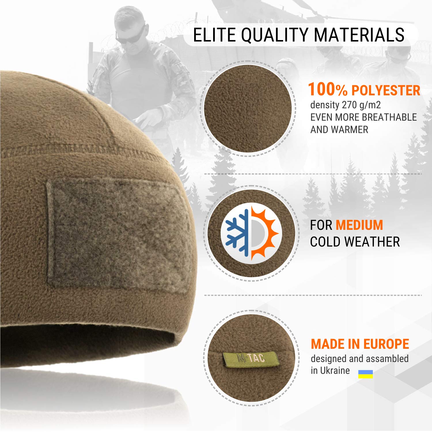 M-Tac Fleece Tactical Watch Cap Beanie With Patch Panel (270 g/m2)