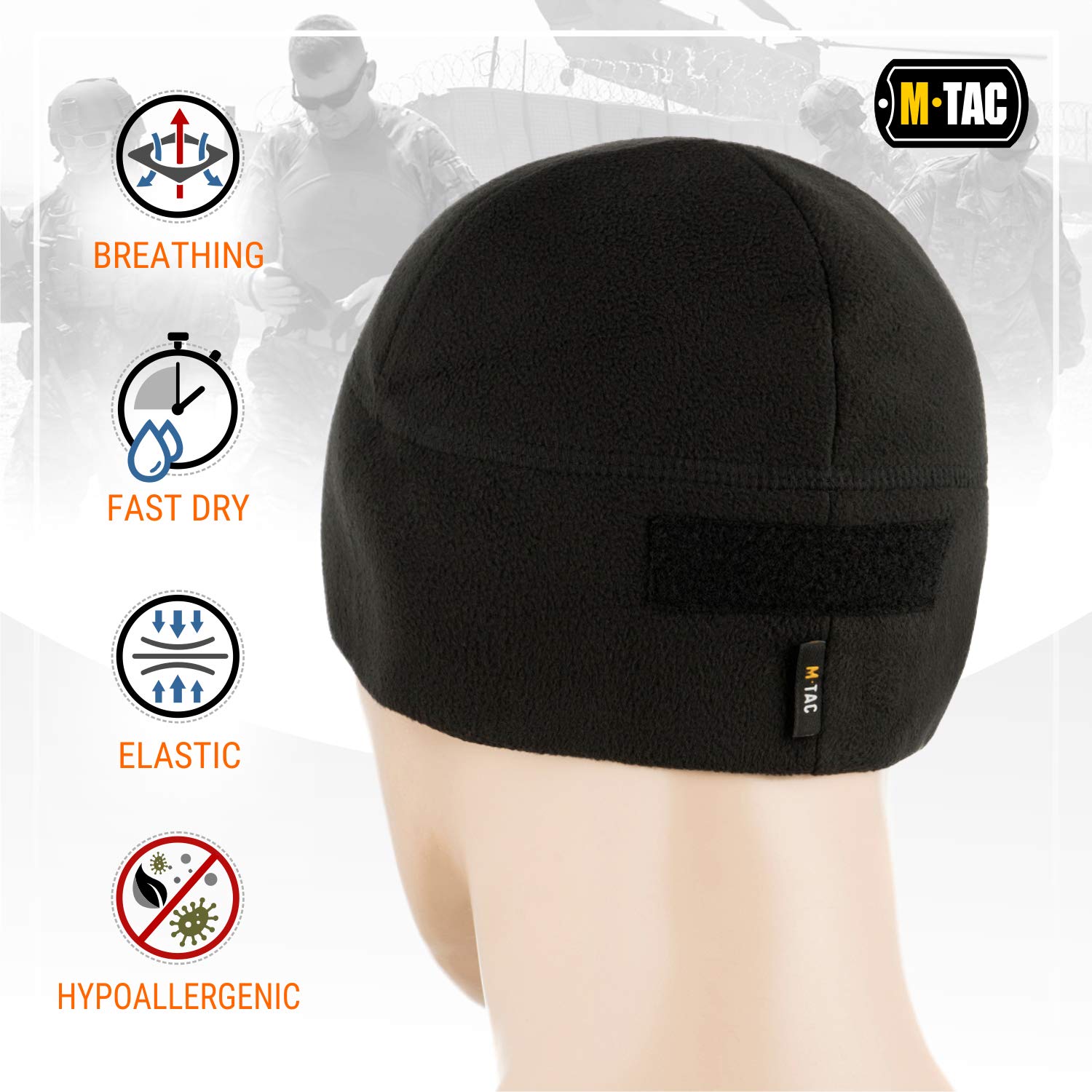 M-Tac Fleece Tactical Watch Cap Beanie With Patch Panel (270 g/m2)