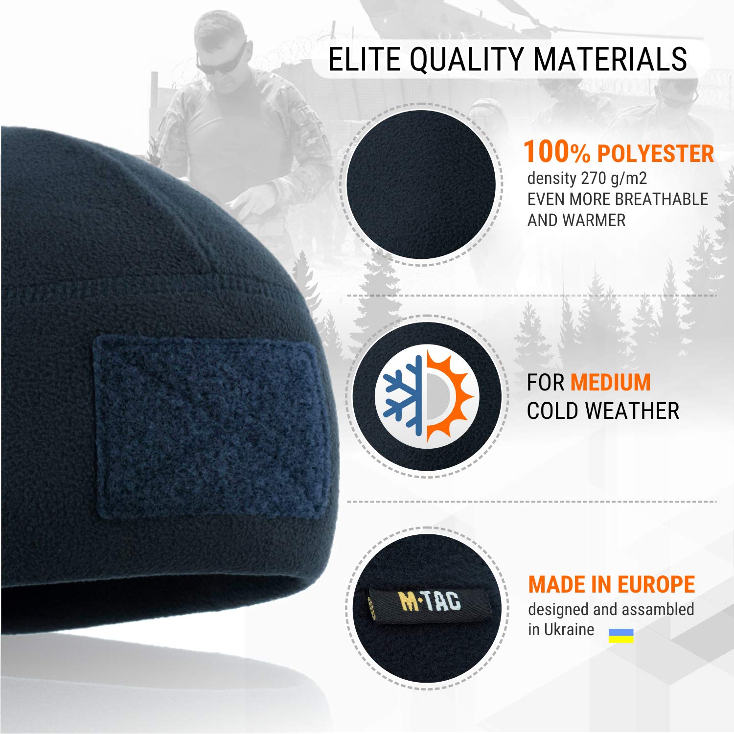 M-Tac Fleece Tactical Watch Cap Beanie With Patch Panel (270 g/m2)